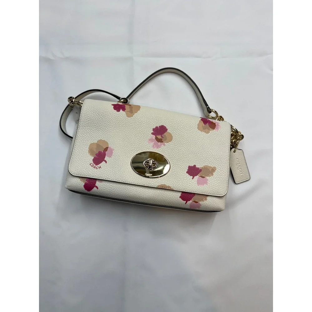 COACH New $250 Womens Leather White Pink Gold Fold Over 9x6.25x1.5 Crossbody Bag